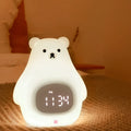 White bear shaped silicone night light with sleep timer and alarm clock functions