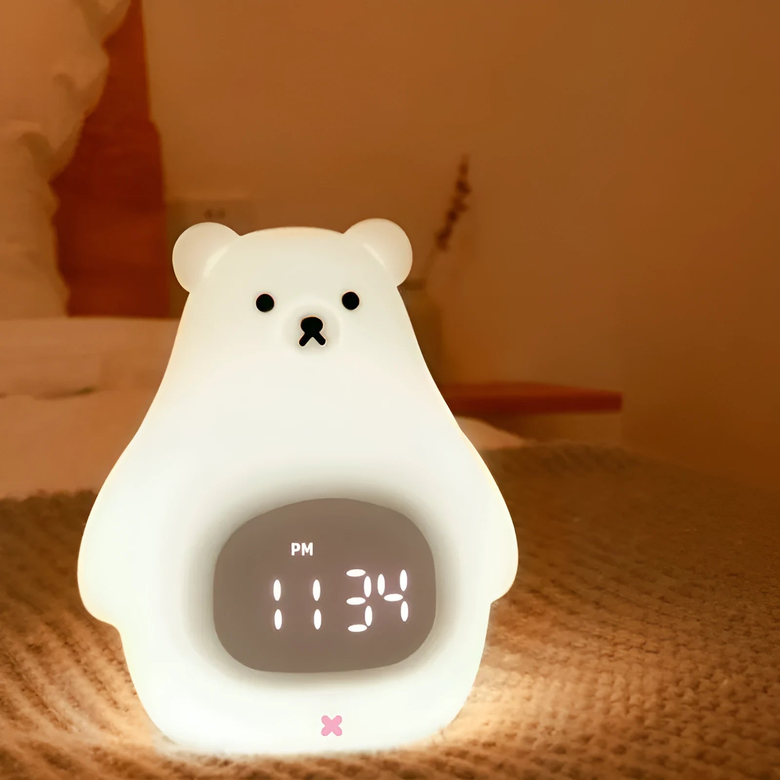 White bear shaped silicone night light with sleep timer and alarm clock functions