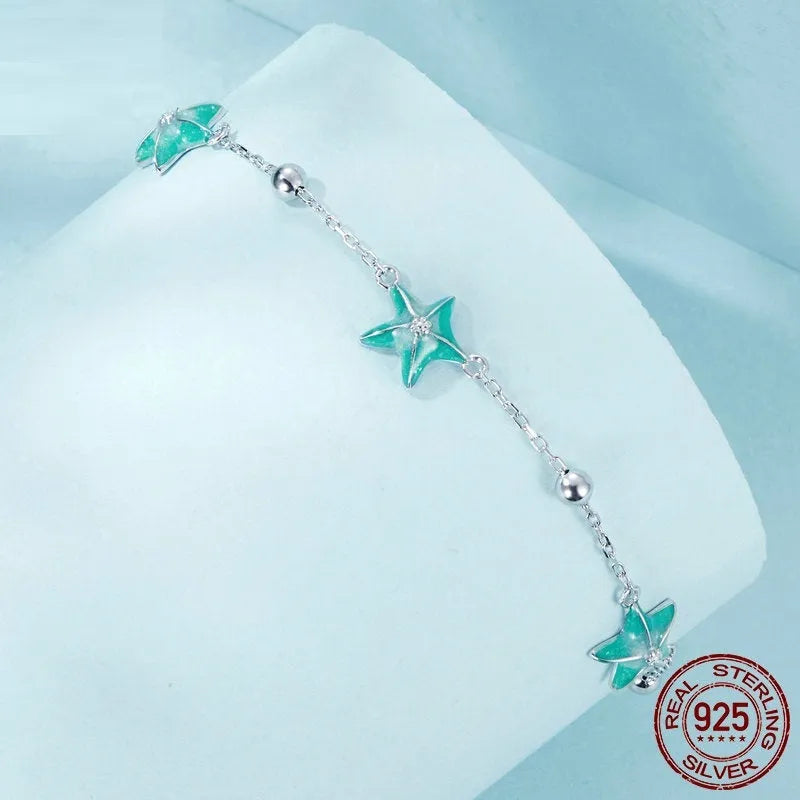 Women's S925 sterling silver bracelet with starfish motif, silver colour, vacation style