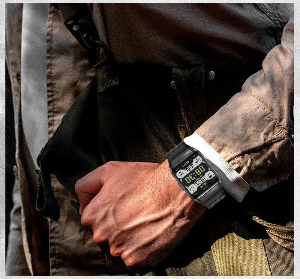 Smart outdoor watch with 1.69 IPS screen, silicone wristband, available in black, green, pink, red