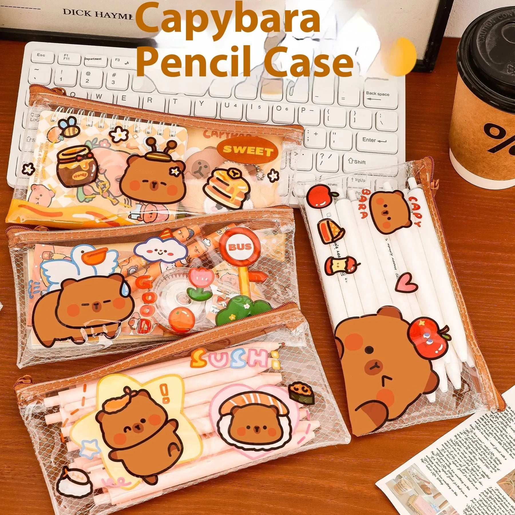 Transparent mesh PVC pencil case 20x10.3 cm clear student stationery pouch