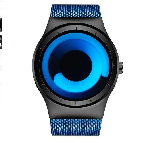 Unisex casual watch with stainless steel mesh band, 40mm case, aurora borealis dial, and anti-glare mineral glass