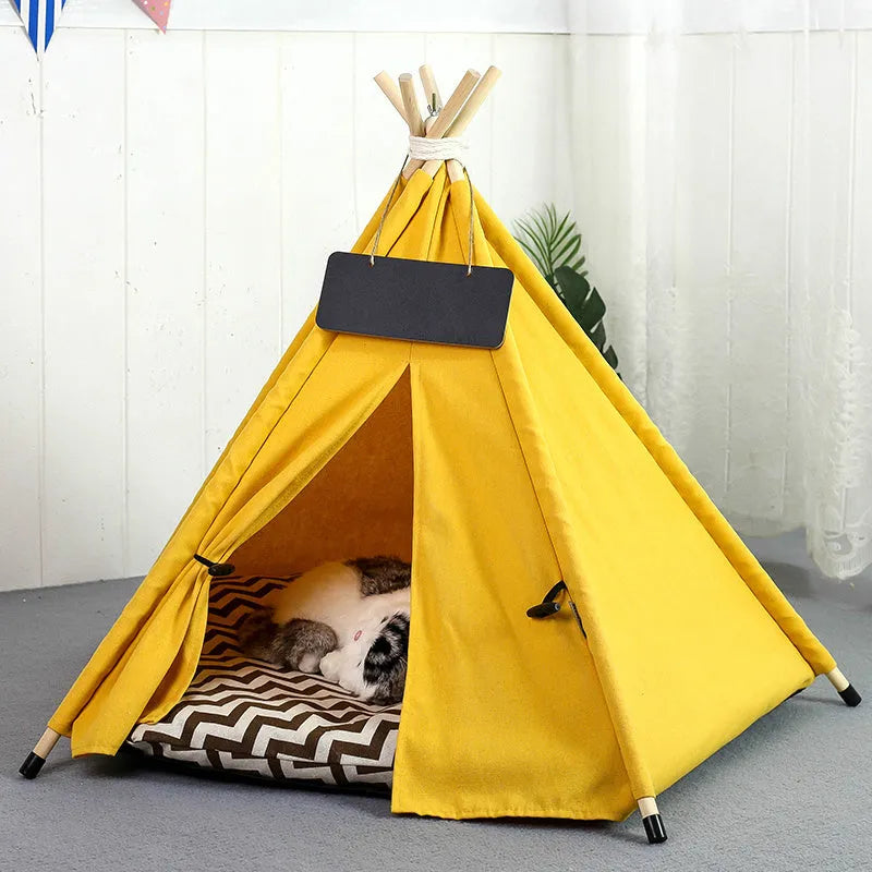 Striped pet teepee tent with cushion for small dogs cats rabbits