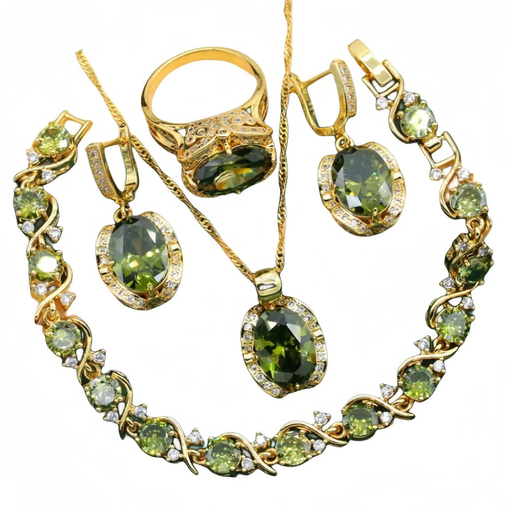 Women's rhinestone zircon jewellery suit with necklace, earrings, and ring on snake bone chain
