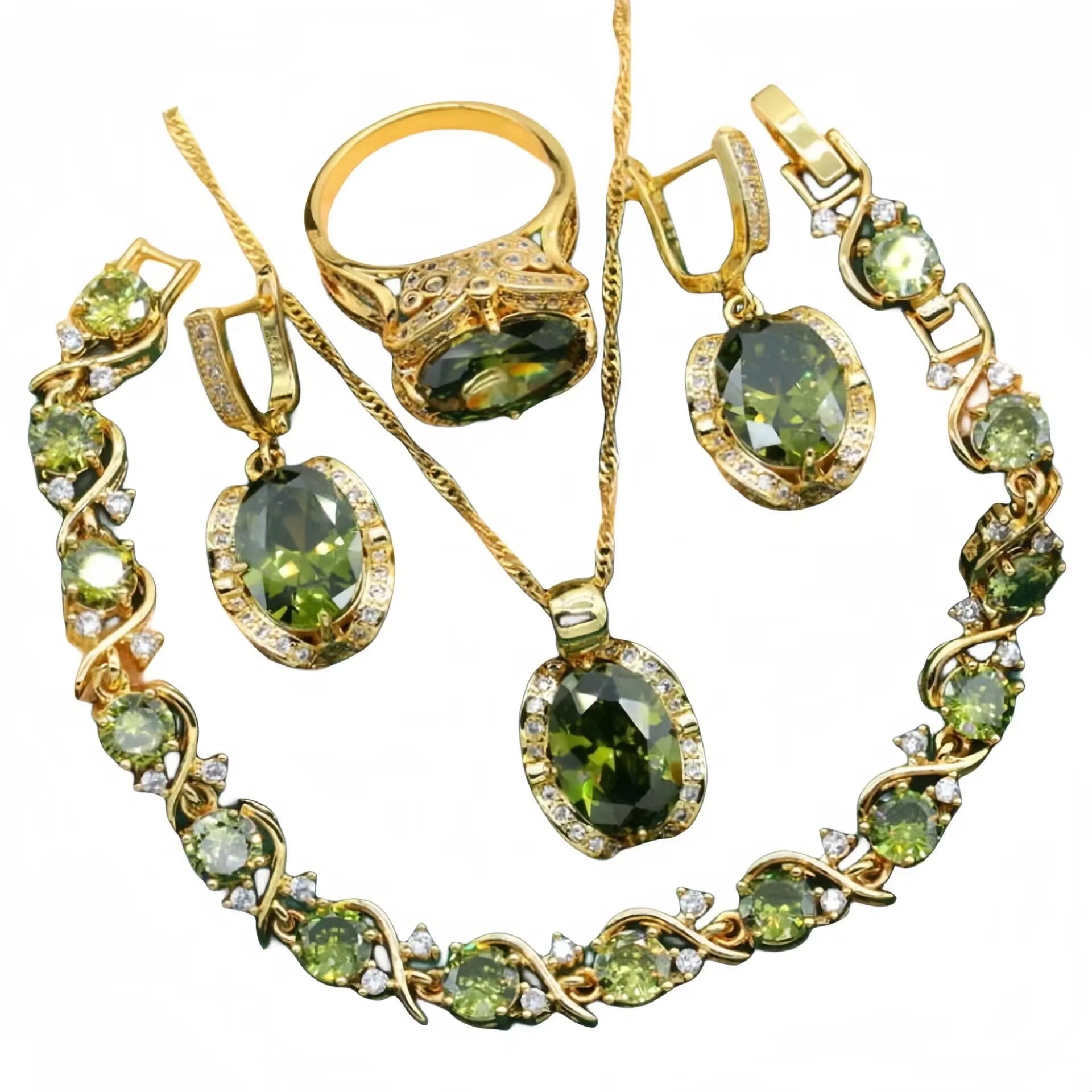 Women's rhinestone zircon jewellery suit with necklace, earrings, and ring on snake bone chain