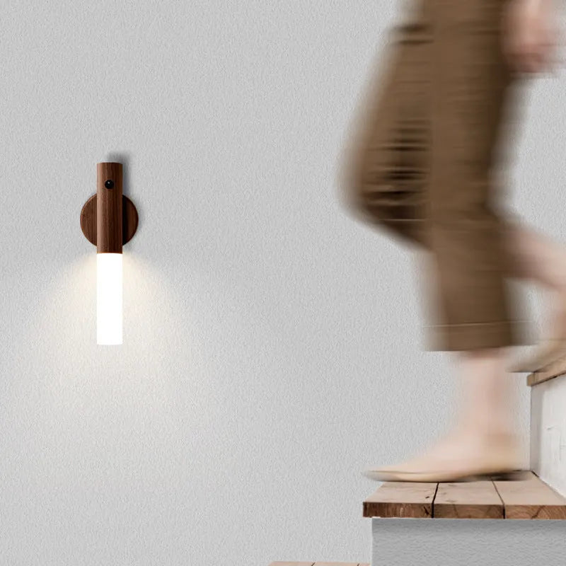 Smart sensor LED desk lamp in wood and acrylic on a desk surface