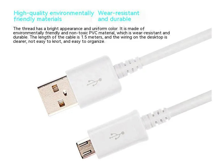 Black and white Android Micro USB data cable for phone and tablet charging, 1 metre long.