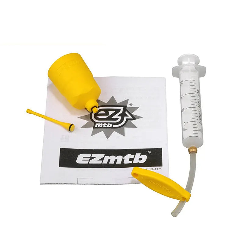 Bicycle hydraulic disc brake oil bleed kit with syringes, bottles, adapters and tools
