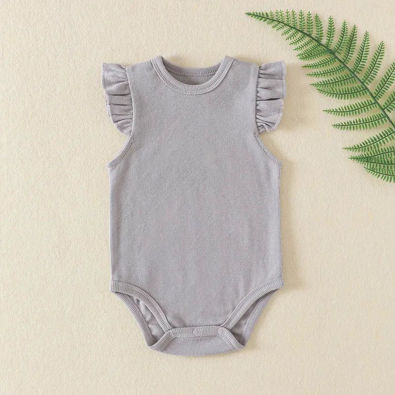 Newborn baby girl cotton knitted triangle onesie jumpsuit in dark gray with hidden snap closure