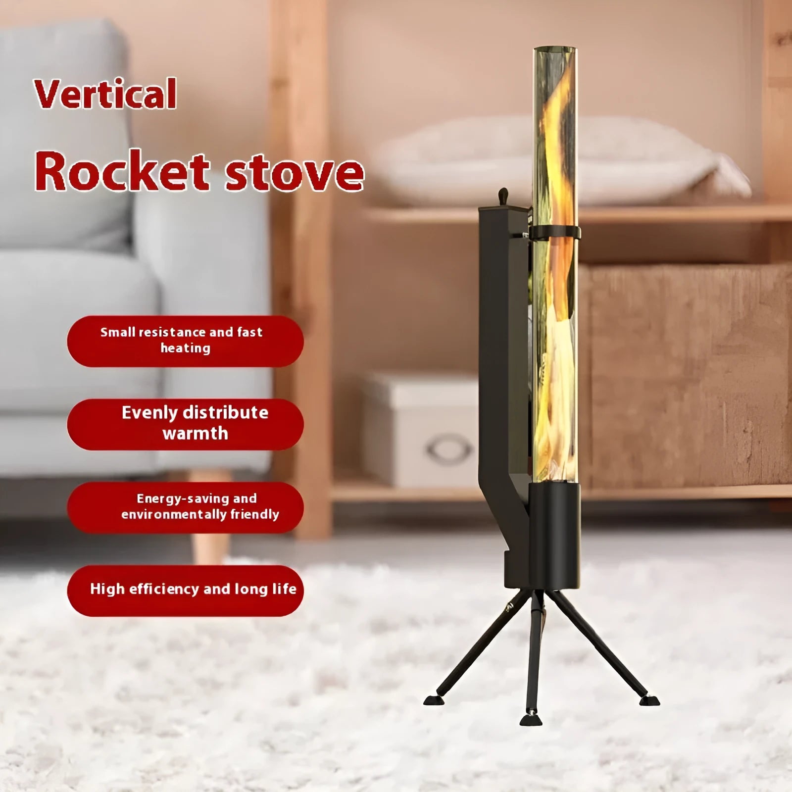 Vertical iron wood burning rocket furnace heating stove for courtyard decoration and heating