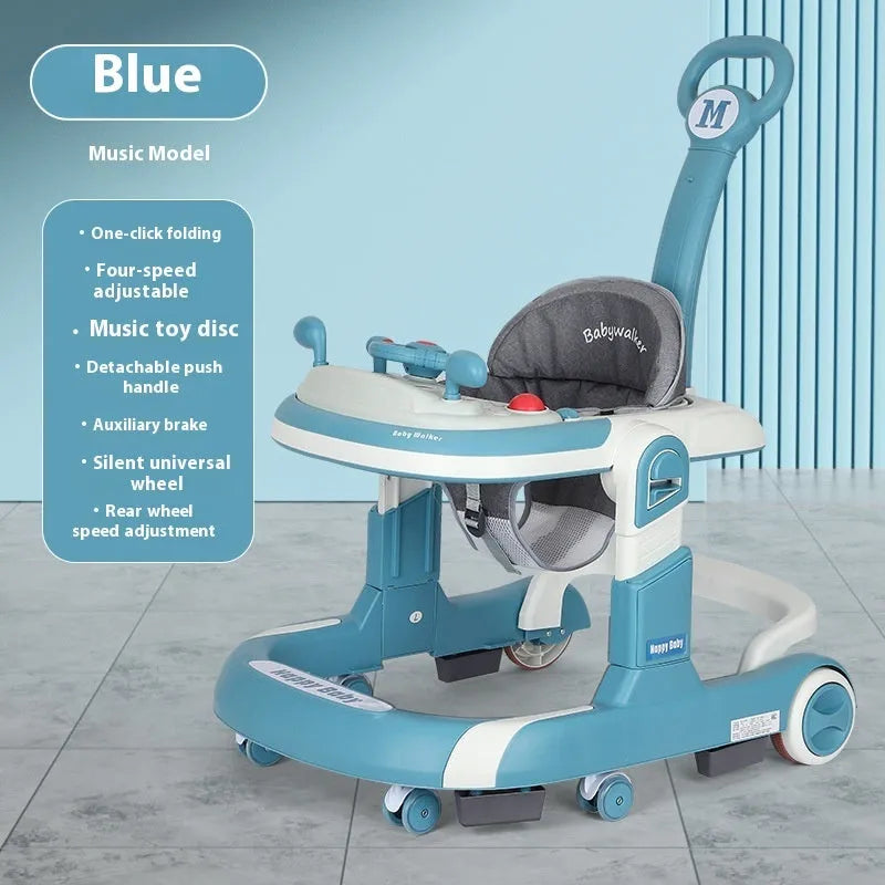Baby walker lightweight folding anti-rollover with black plate music pattern and sunshade