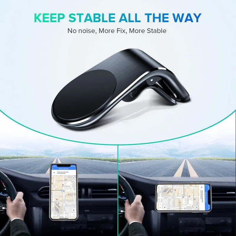 Car bracket phone holder with sticky gel pad in black mounted on car dashboard, universal fit for smartphones