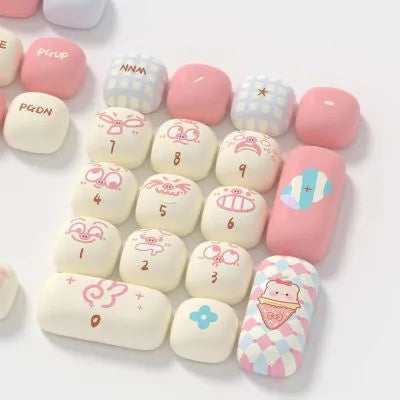 Sublimation printed cartoon pig theme mechanical keyboard keycaps full set with colourful party artwork