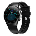 Black smart watch with 1.3-inch glass screen and TPU wrist strap showing health metrics display