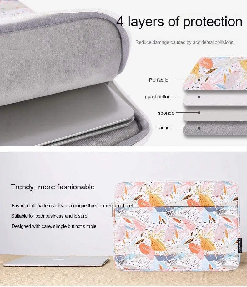 White PU leather waterproof laptop inner sleeve for 14 inch computers on a table.