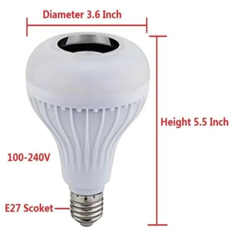 White E27 Bluetooth speaker light bulb with remote control for colour changing illumination