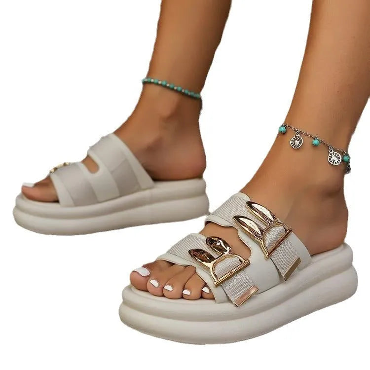 Women's suede slippers with thick rubber soles in apricot, black and milky white colours