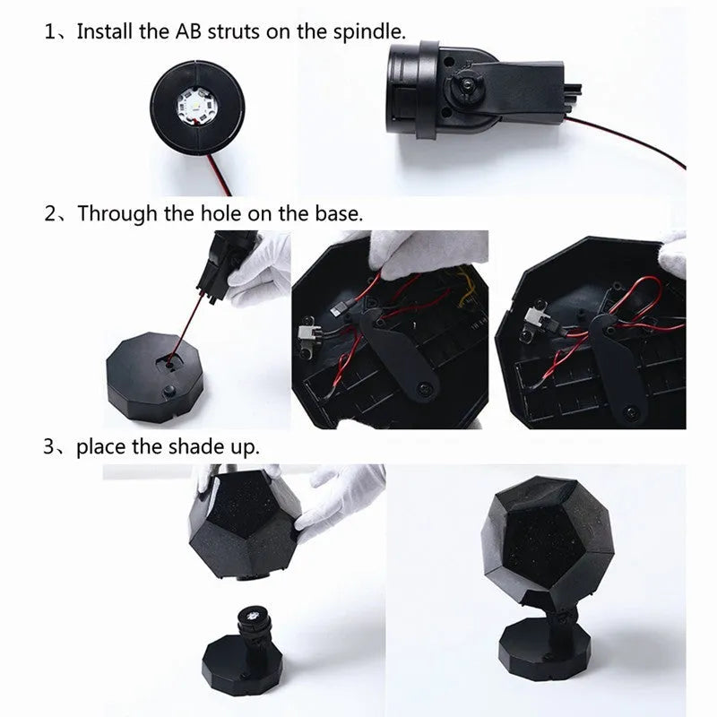 LED star projector night light showing constellation projection on a dark ceiling