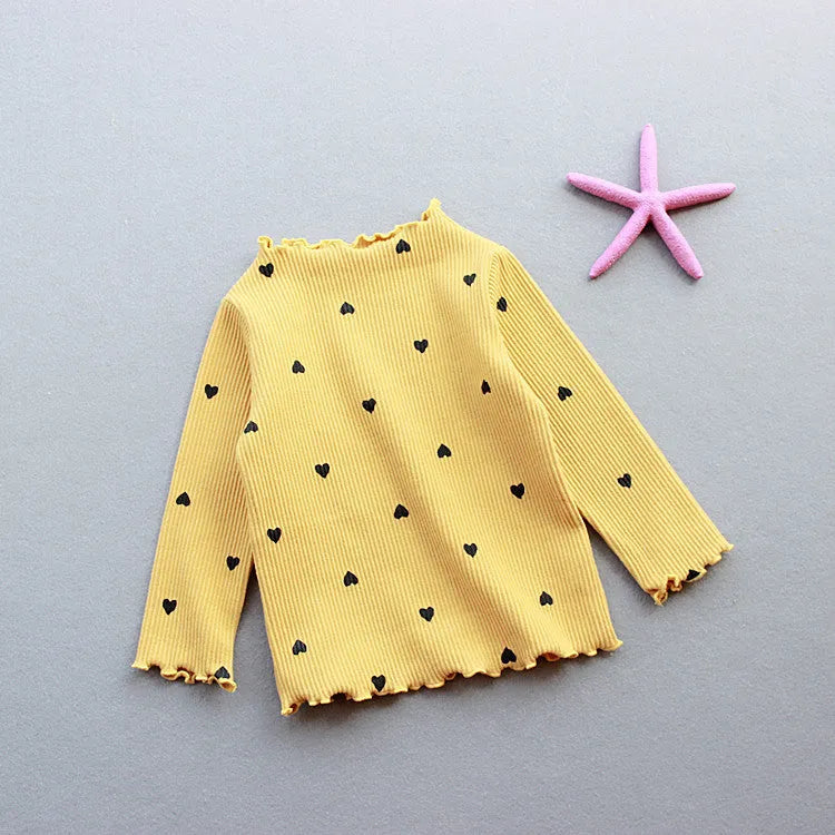 Children's long-sleeved cotton bottoming shirt in beige, available in sizes 90-130cm