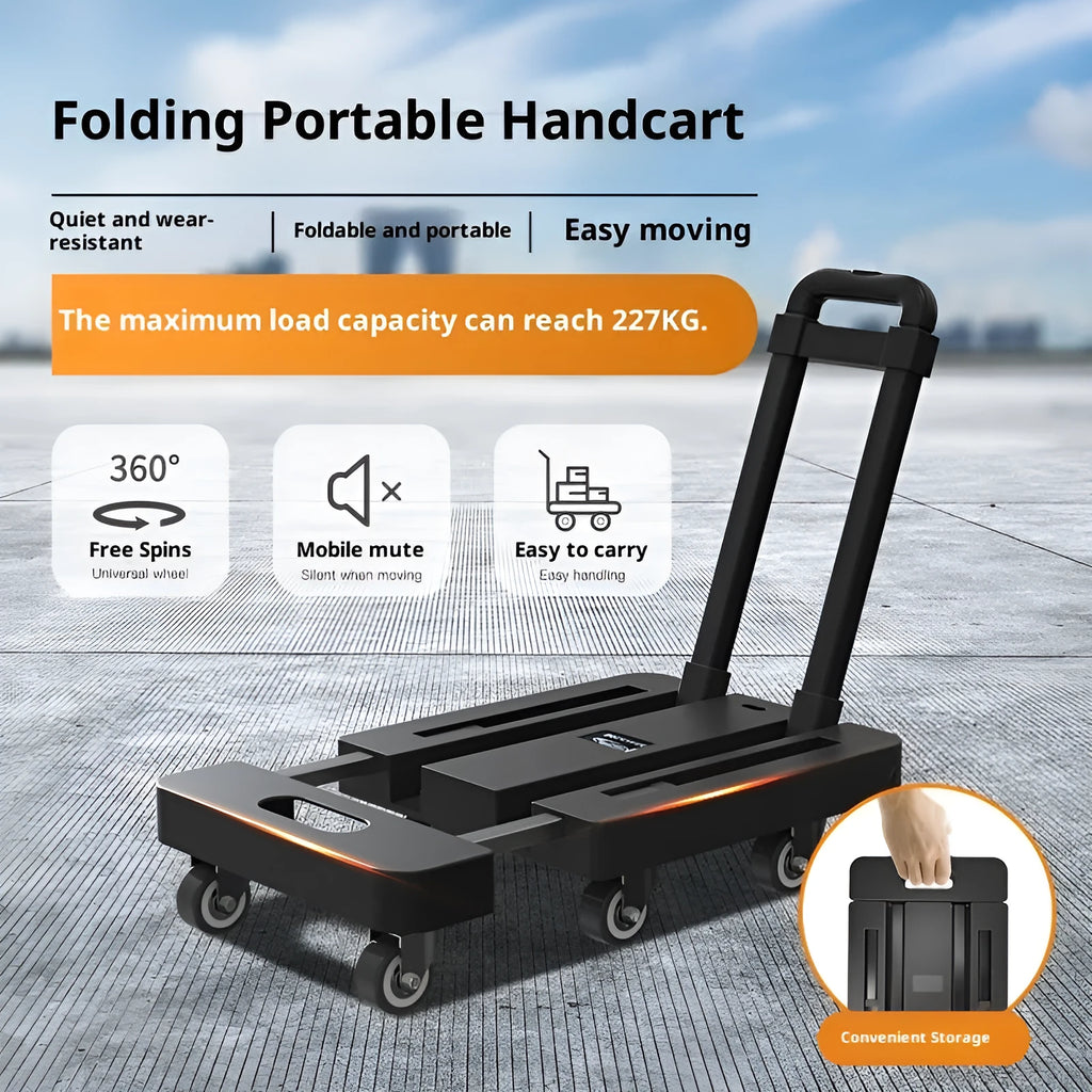 Black hand-pushed tool cart with PP plastic and metal frame and PU wheel