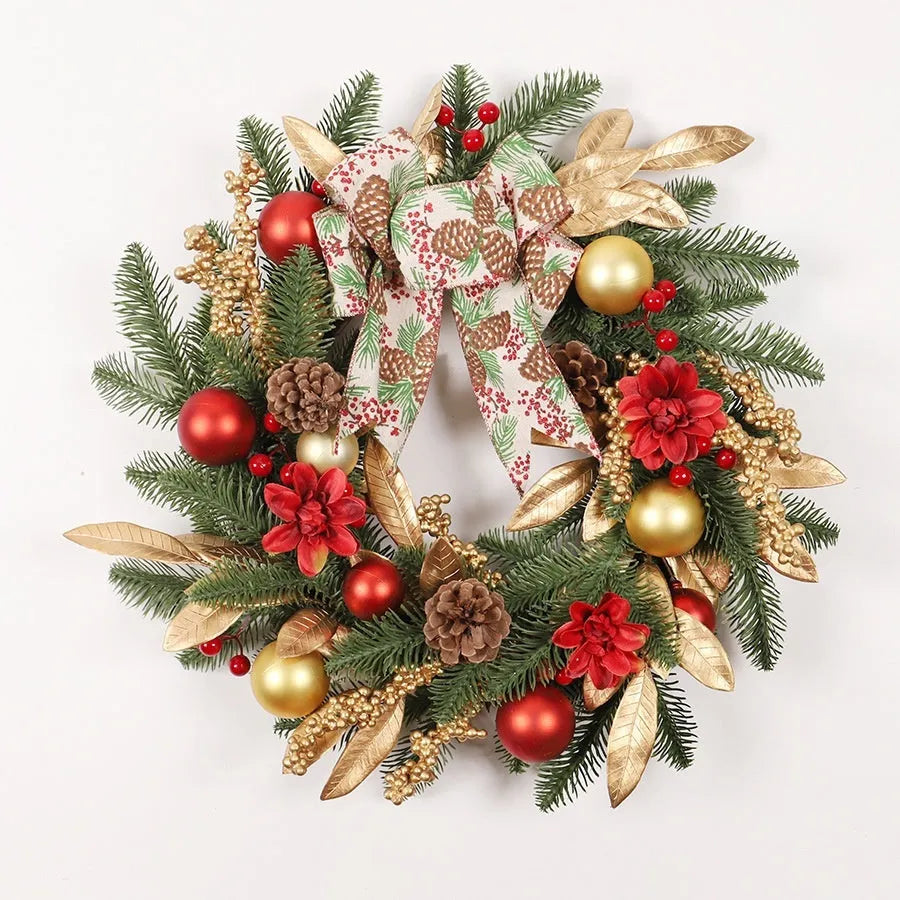 American country style plastic Christmas garland draped on a stair bannister with optional LED lights.