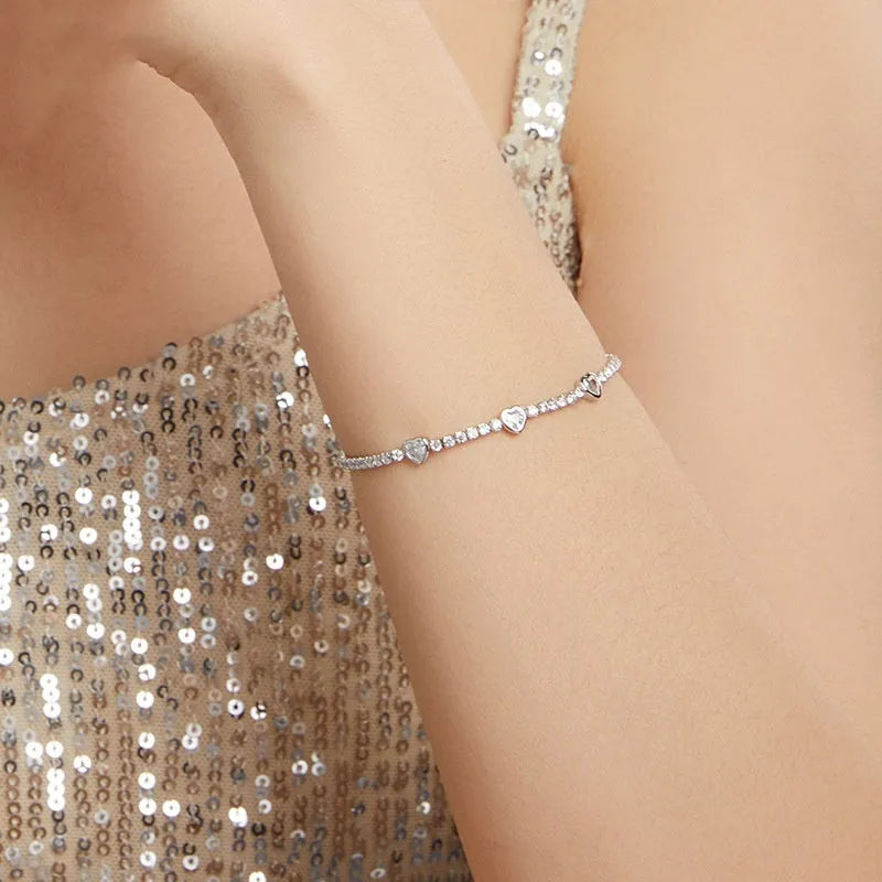 S925 sterling silver bracelet with loving heart pendant and shining zircon stone, BSB208 colour