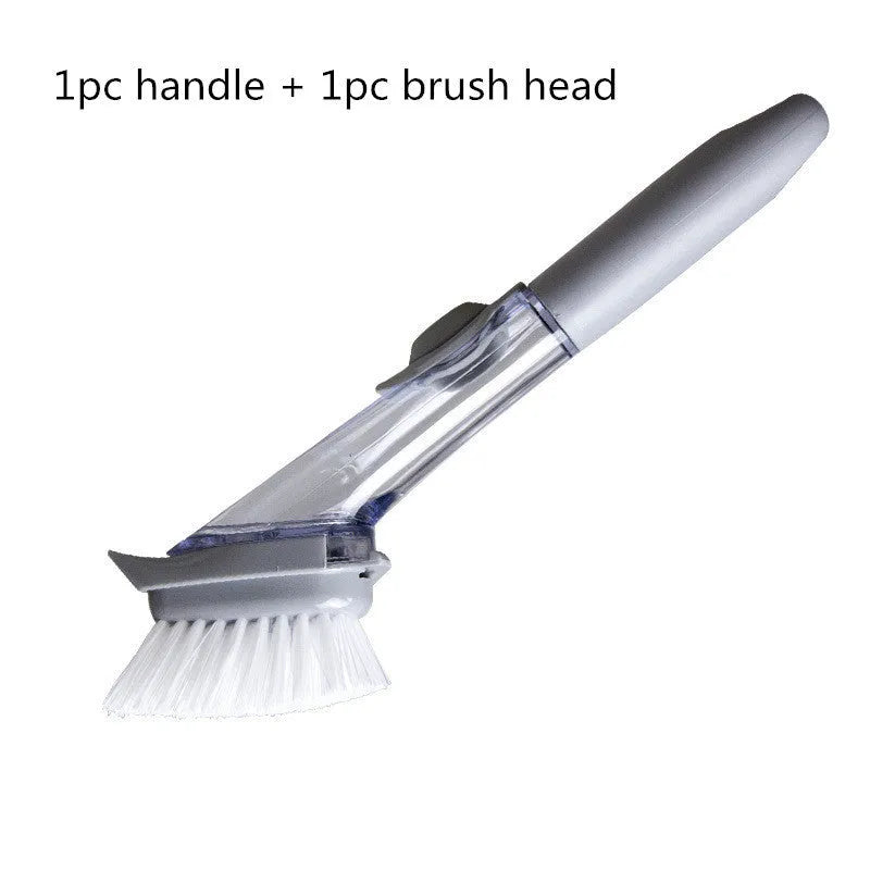 2-in-1 long handle cleaning brush with removable brush head and sponge for kitchen