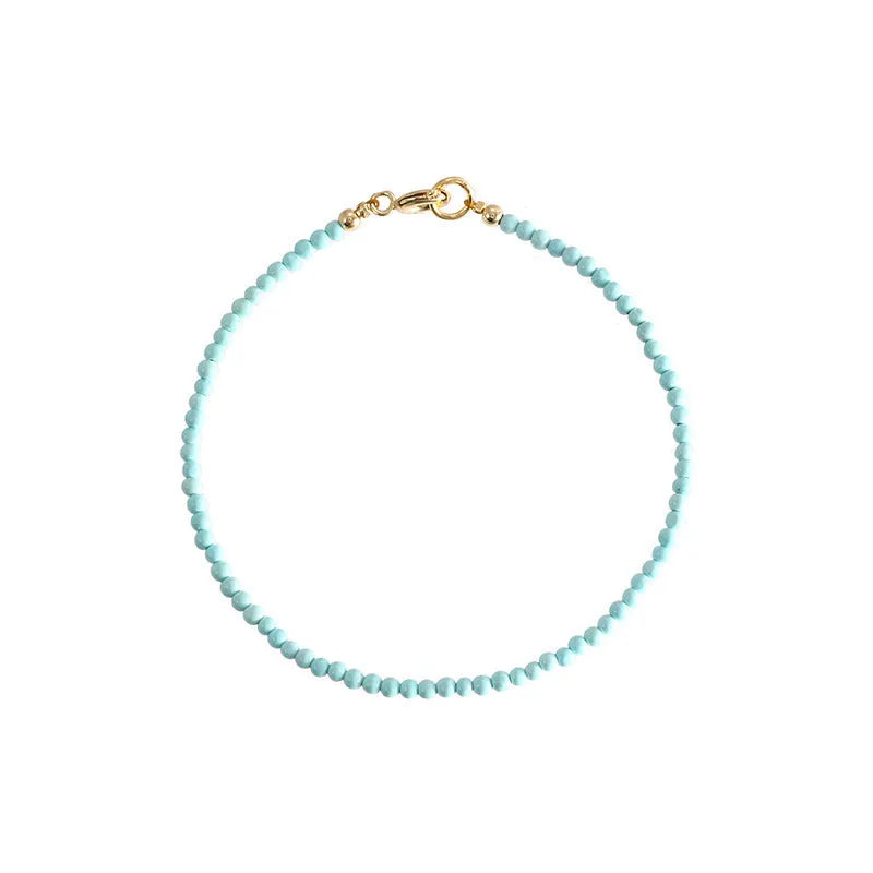 Women's 2mm raw ore turquoise bracelet with geometric beads and extension chain in Chinese style