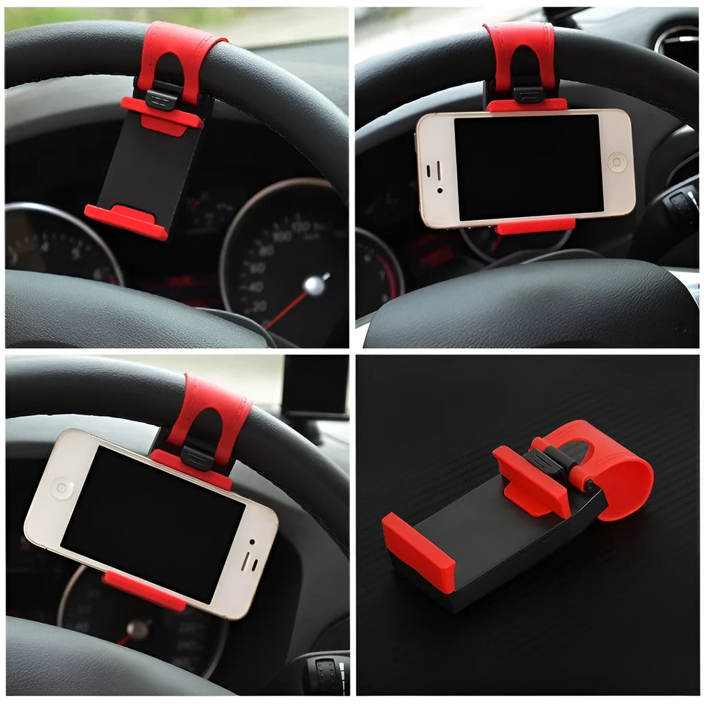 Black universal car steering wheel clip mount holder for mobile phones