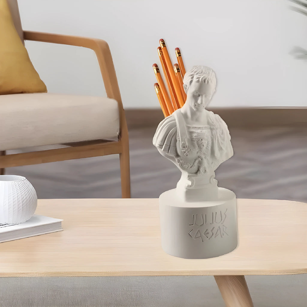 White synthetic resin character pen holder with American creative design for desk organisation