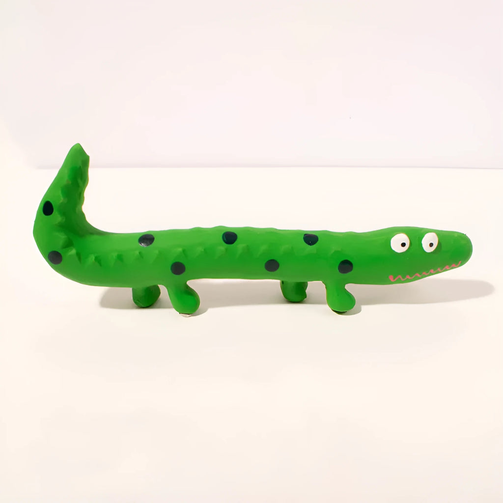Green lizard-shaped dog chew toy with squeaker for small medium large breed dogs