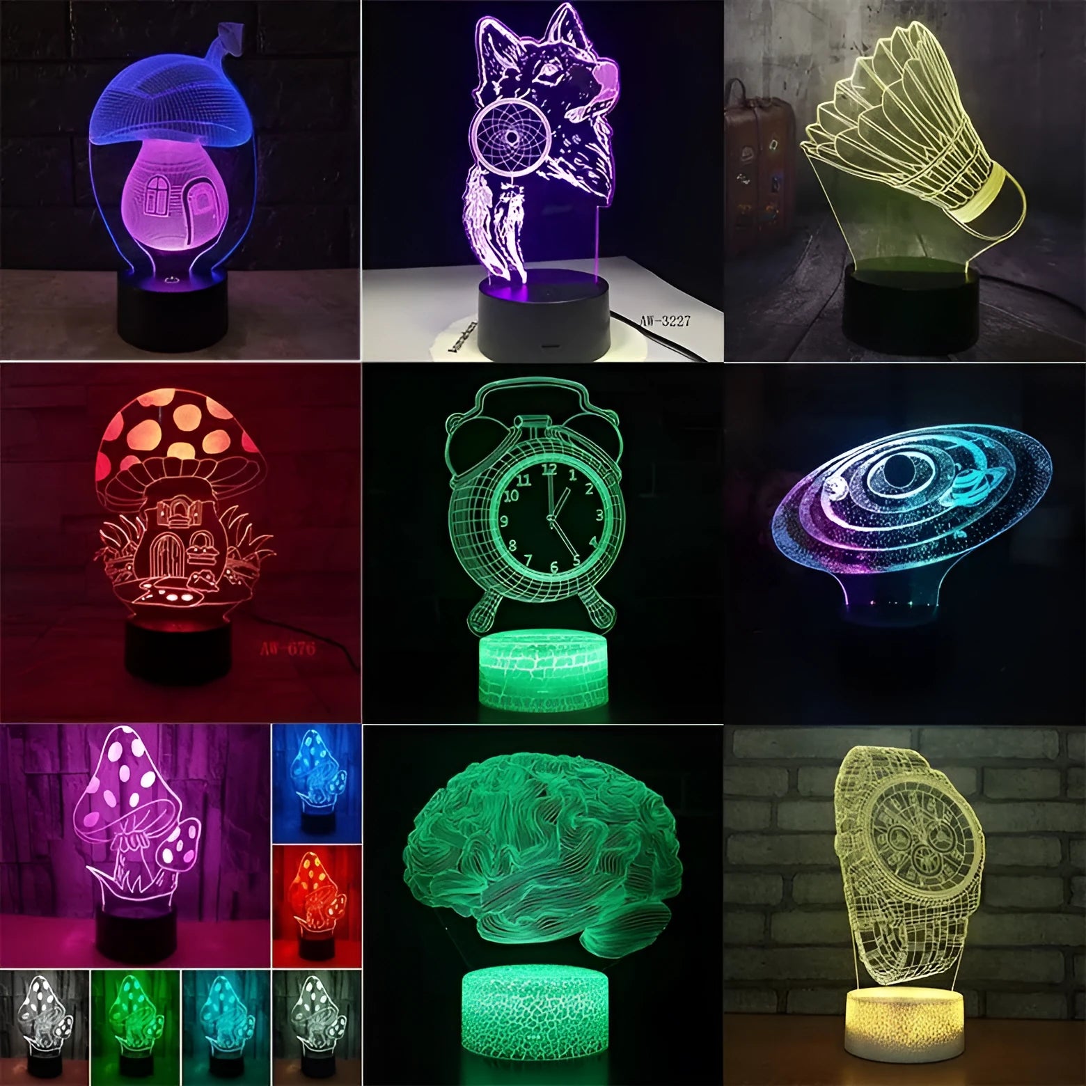 3D colourful LED desk lamp with remote control on black base for study room