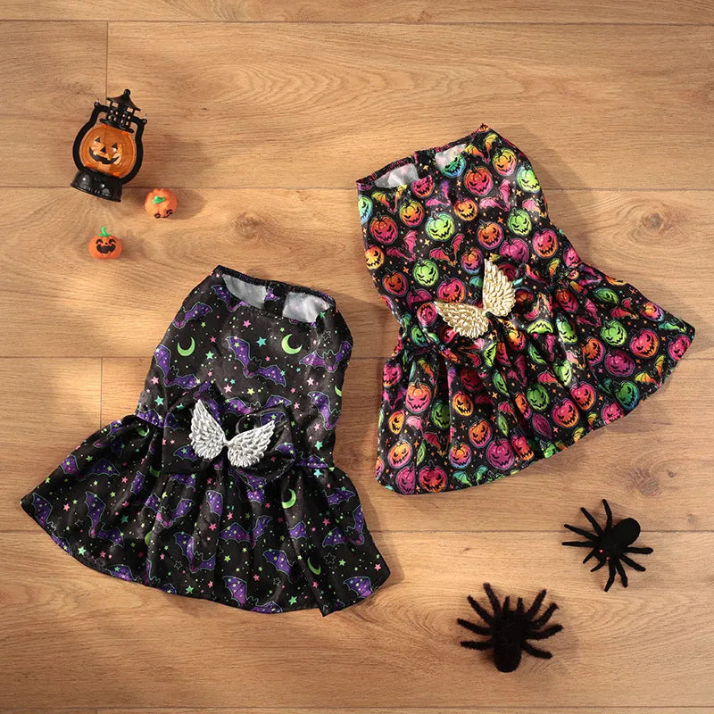 Angel wings Halloween costume for dogs in bright pumpkin and bright bat colour options