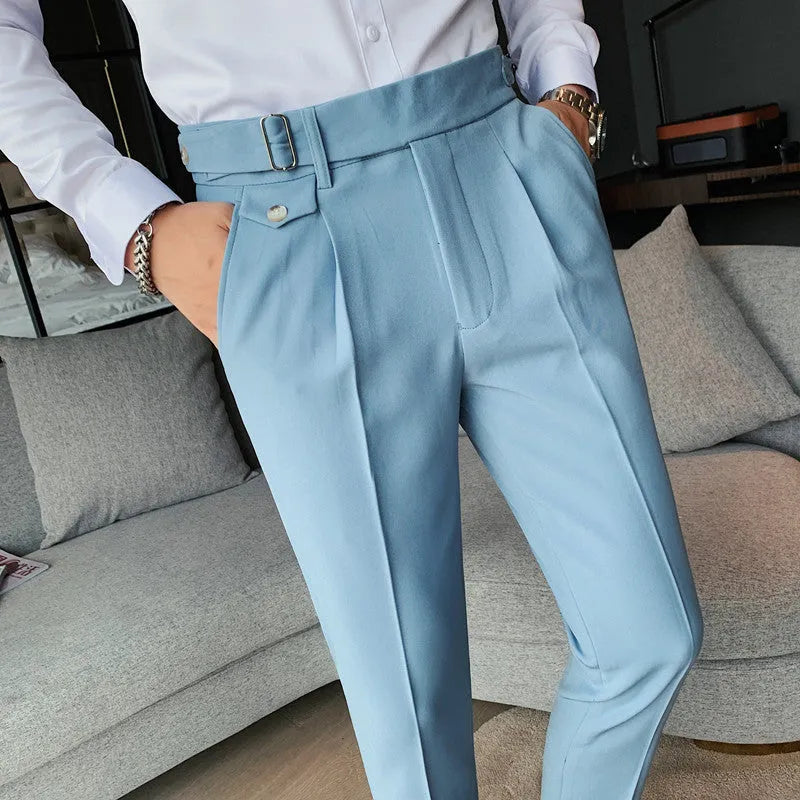 Straight-leg casual trousers in polyester fabric available in multiple solid colours with Asian sizing