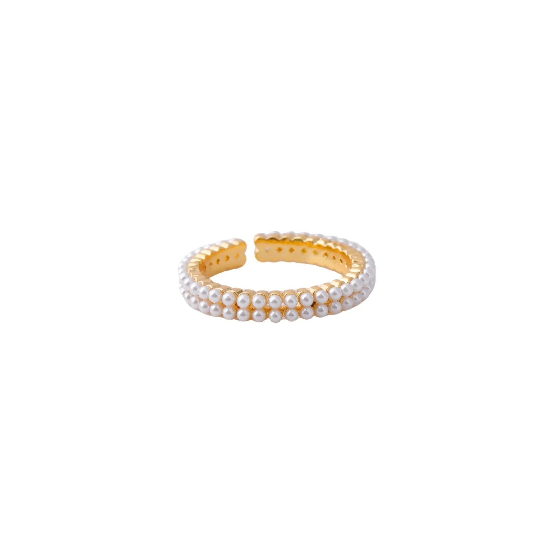 Gold geometric women's ring with open mouth adjustable design and circular elements