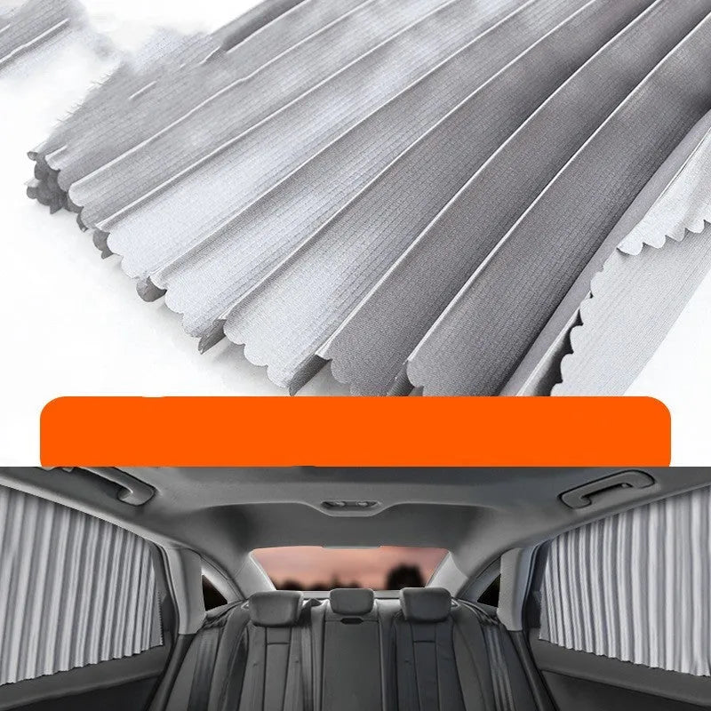 Retractable car sunshade curtain in thick opaque cloth with roller shutter mechanism