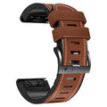 Silicone leather quick-release watchband for Garmin Fenix smartwatches in black, shown in 22mm and 26mm sizes.