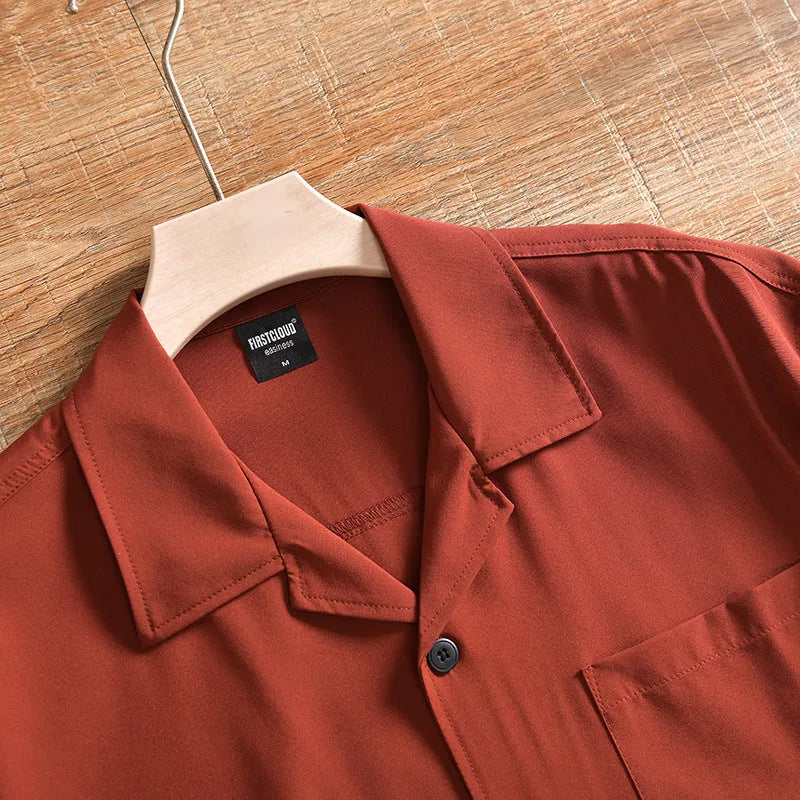 Men's loose fit short sleeve cotton shirt in grey colour with cardigan style for summer casual wear