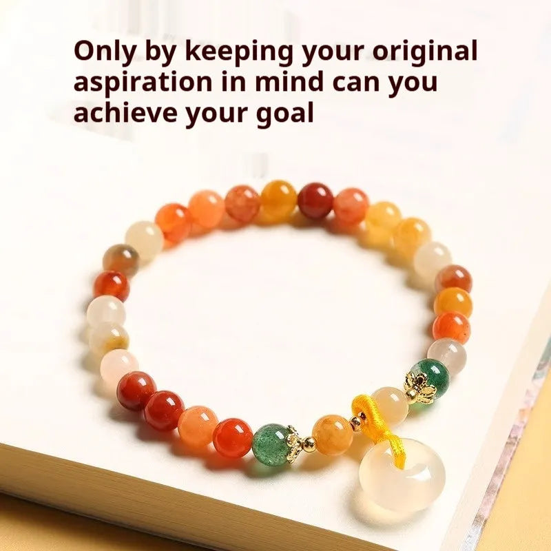 Handmade Chinese-style safety buckle bracelet with 6mm agate and strawberry quartz beads