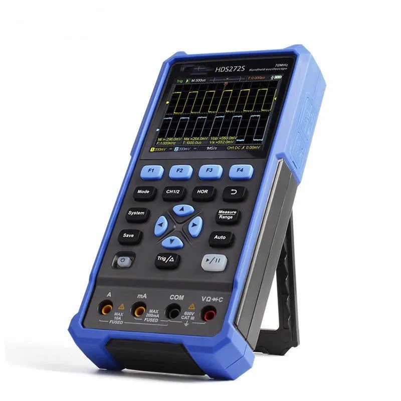 Owon HDS272 handheld digital oscilloscope with probe and accessories for automotive repair diagnostics