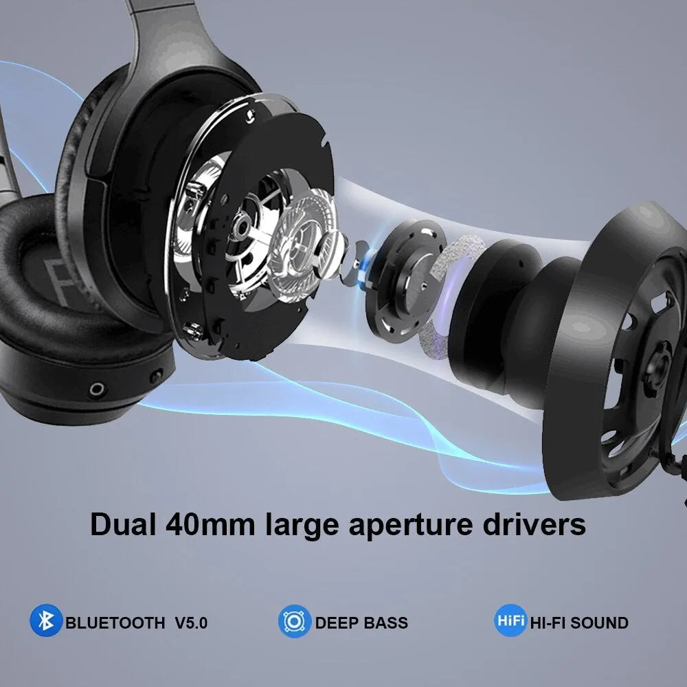 Black Gorsun E98 over-ear wireless Bluetooth headphones with padded headband and ear cups.
