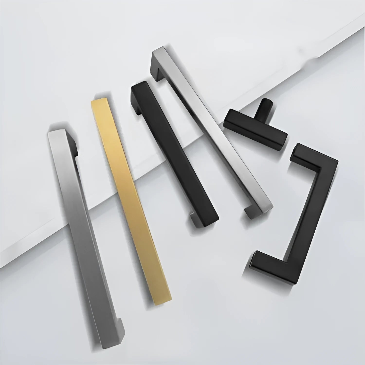 Stainless steel square pipe cabinet drawer handle in brushed silver finish