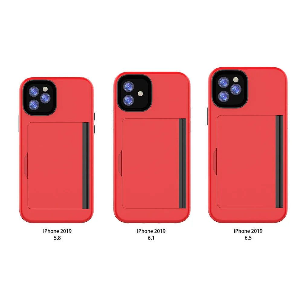 Solid colour protective mobile phone case for iPhone 11 series in black, red, pink, blue, dark blue, or purple