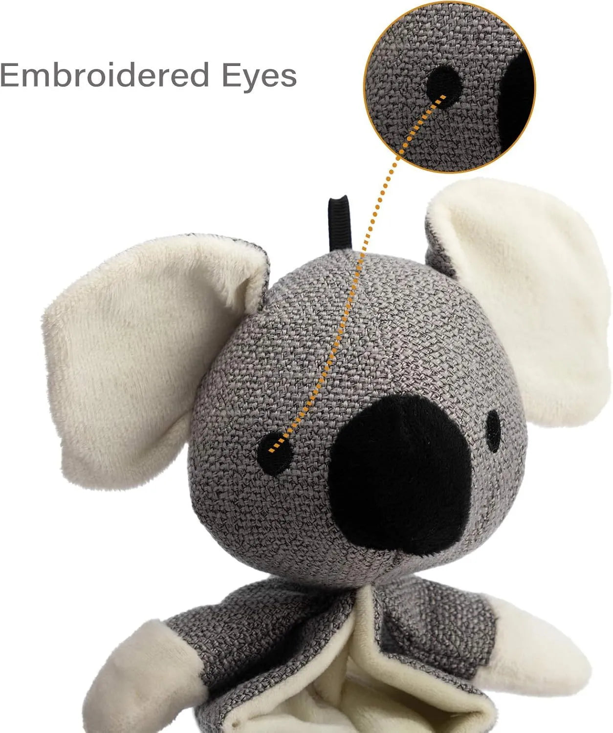 Grey koala dog toy with squeaker measuring 30cm from head to foot