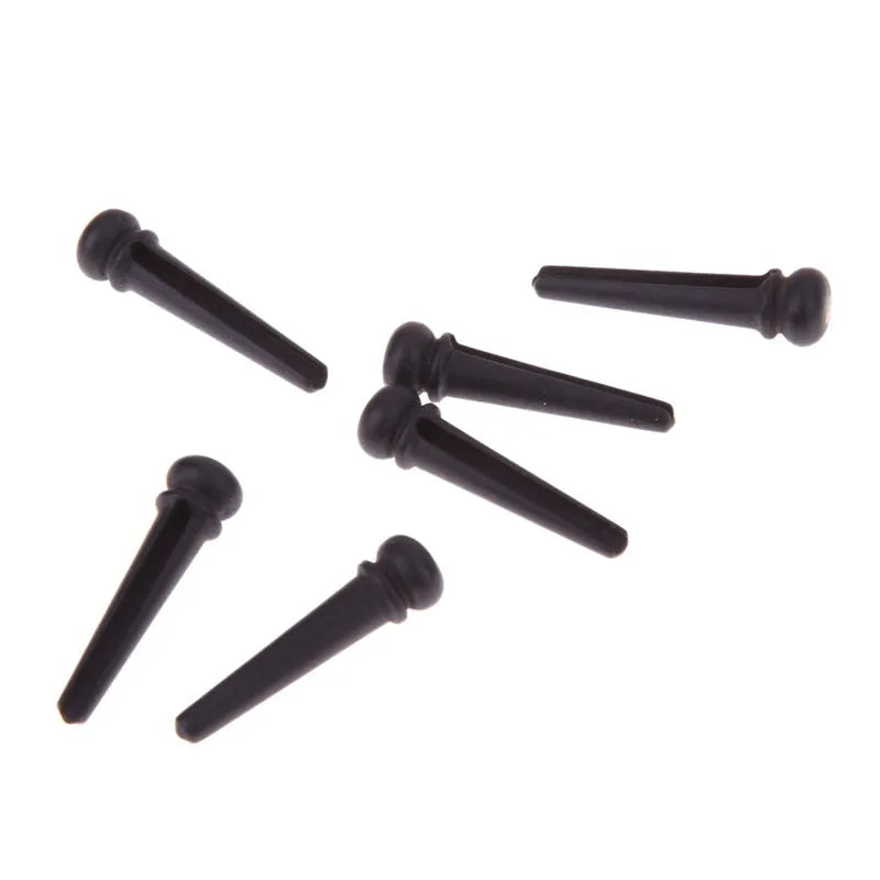 Six ebony guitar bridge pins with matt black finish for folk acoustic guitars
