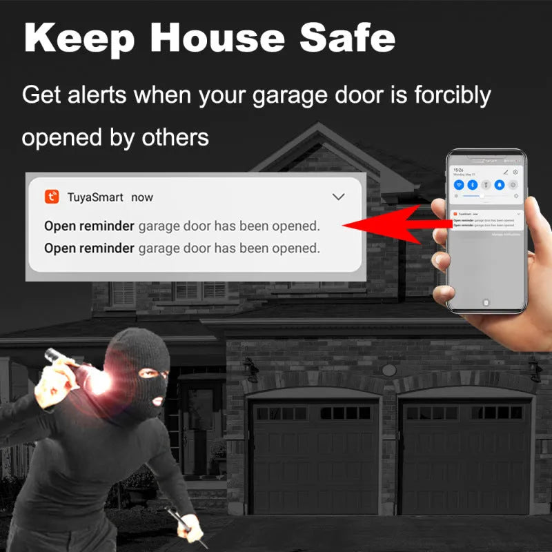 Black plastic smart garage door controller with wifi, APP remote control, compatible with Alexa and Google Home