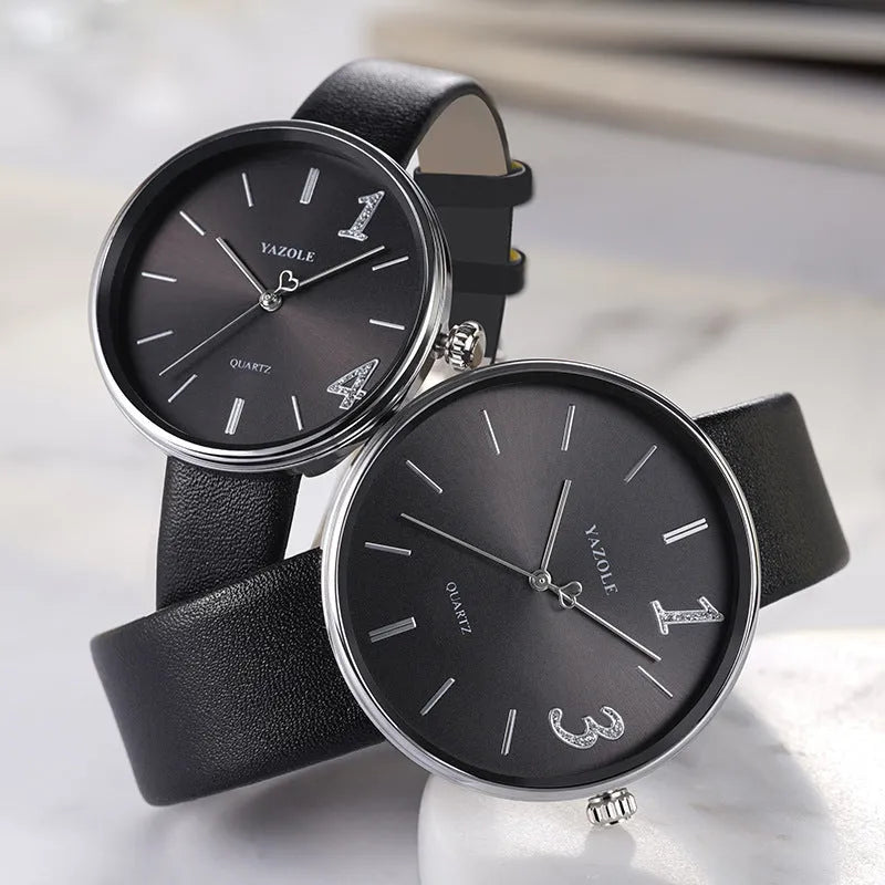 Pair of matching couple watches with quartz movement, 43mm and 36mm dials, mineral glass, and 3ATM water resistance