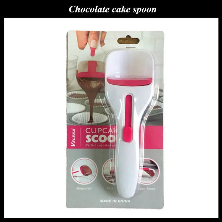 Photo colour cake batter scoop with push lever, 19.5cm ABS TPE construction, standing on leg rests