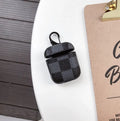 Black lattice hard shell case for iPhone XS Max and AirPods with anti-lost hook attached.