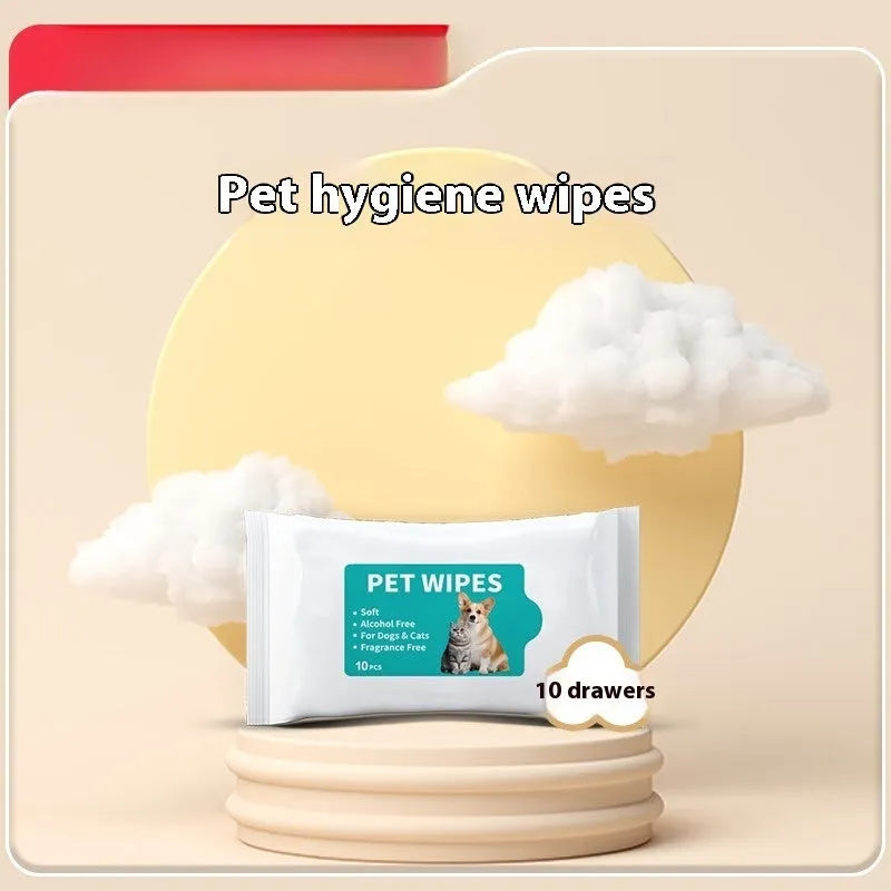 Pet disposable cleaning wipes pack with 10 draws for dogs and cats, neutral scent